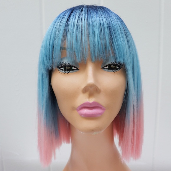 Cotton Candy Bob Cut Wig with Bangs